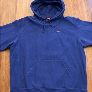 Supreme Navy Blue Hoodie with Small Red Box Logo
